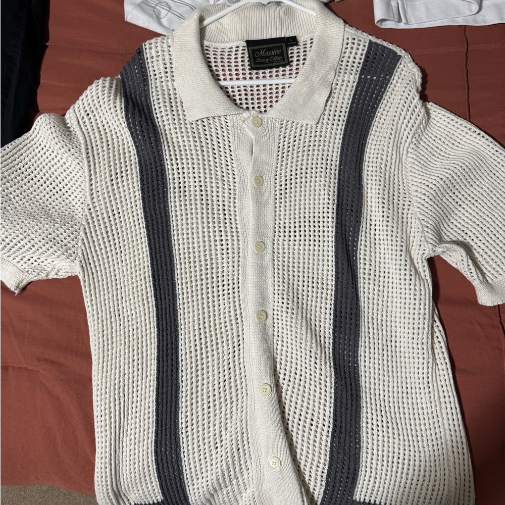 White and Gray Casual Button Down Shirt